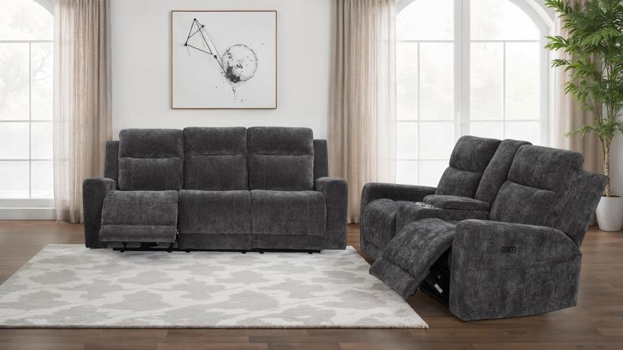 Kennett 2-piece Chenille Power Reclining Sofa Set with Sofa and Love Seat Dark Grey