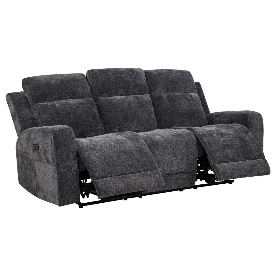 Kennett 2-piece Chenille Power Reclining Sofa Set with Sofa and Love Seat Dark Grey